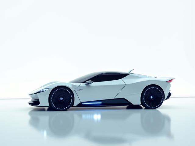 Sleek futuristic electric vehicle on a minimalist background