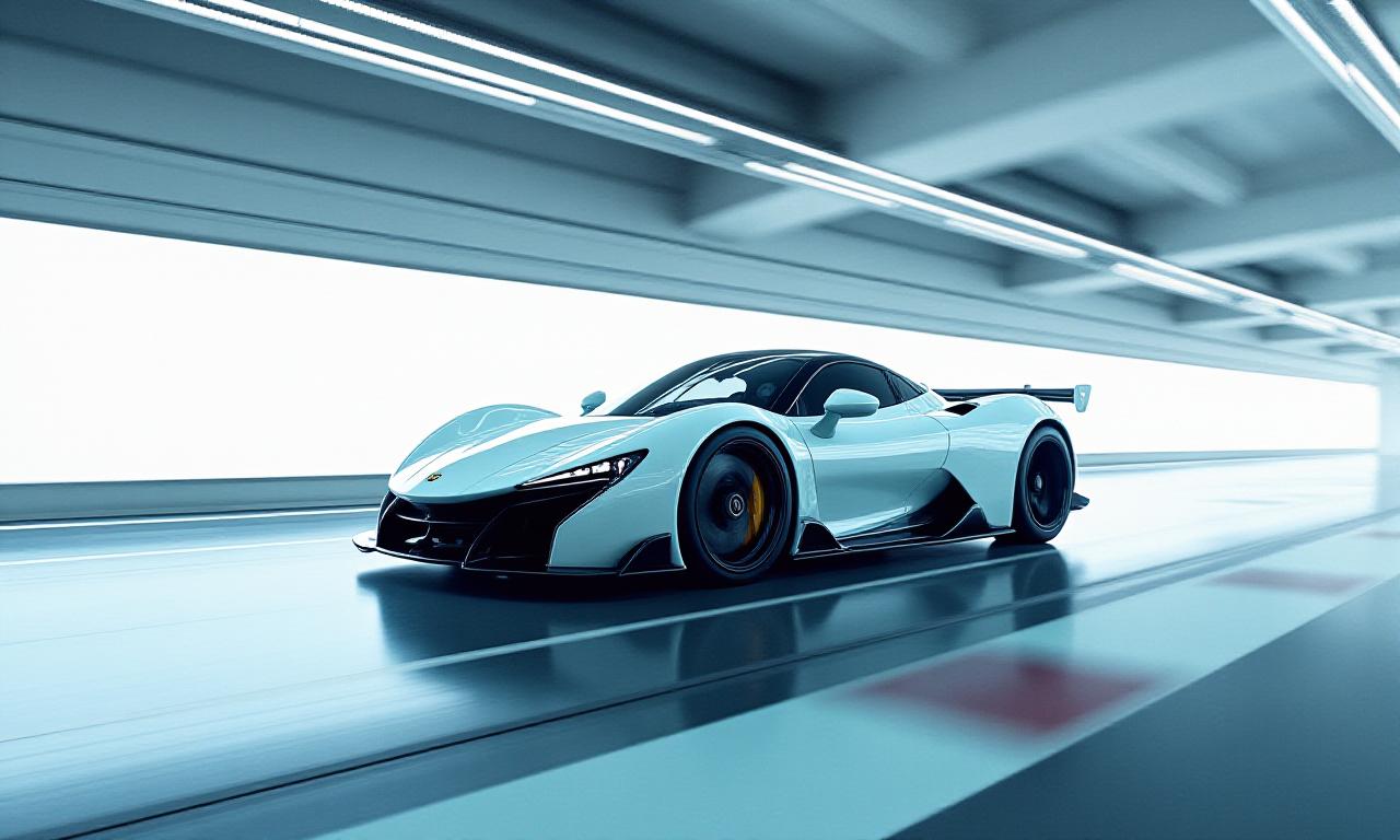 Sleek sports car with motion blur on a race track